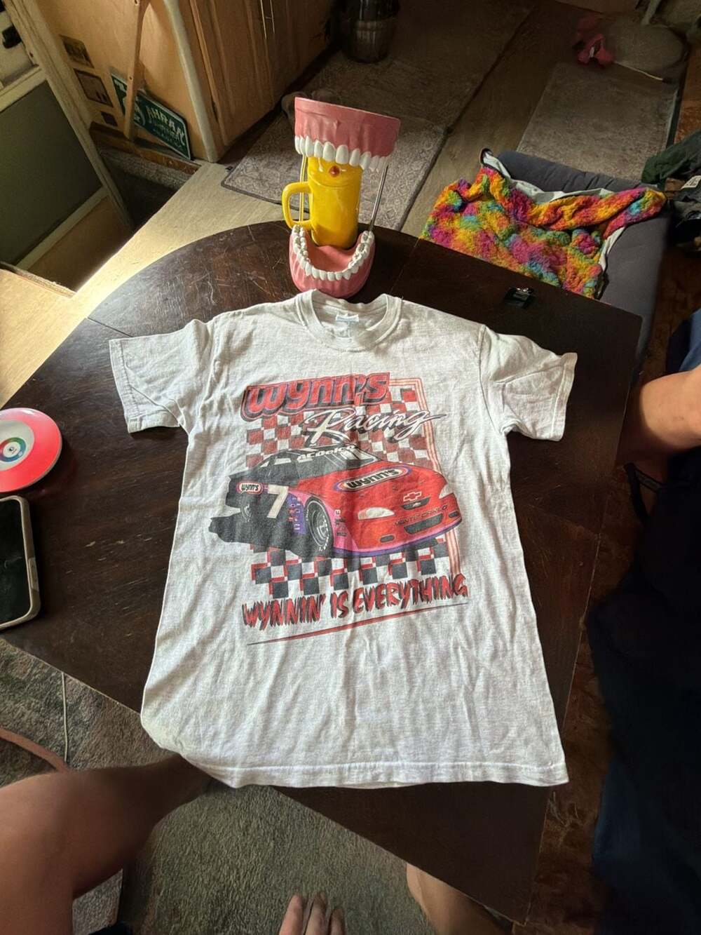 Hanes Beefy-T Wynn's Racing T-Shirt Size M Gray Vintage NASCAR Graphic